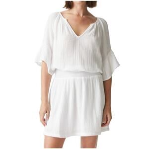 Michael Stars Katelyn Double Gauze White Smocked Waist Mini Dress NWT